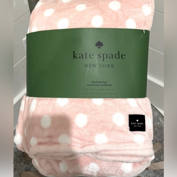 kate spade Other - Kate Spade Plush Soft Warm Pink with White polka dot blanket.